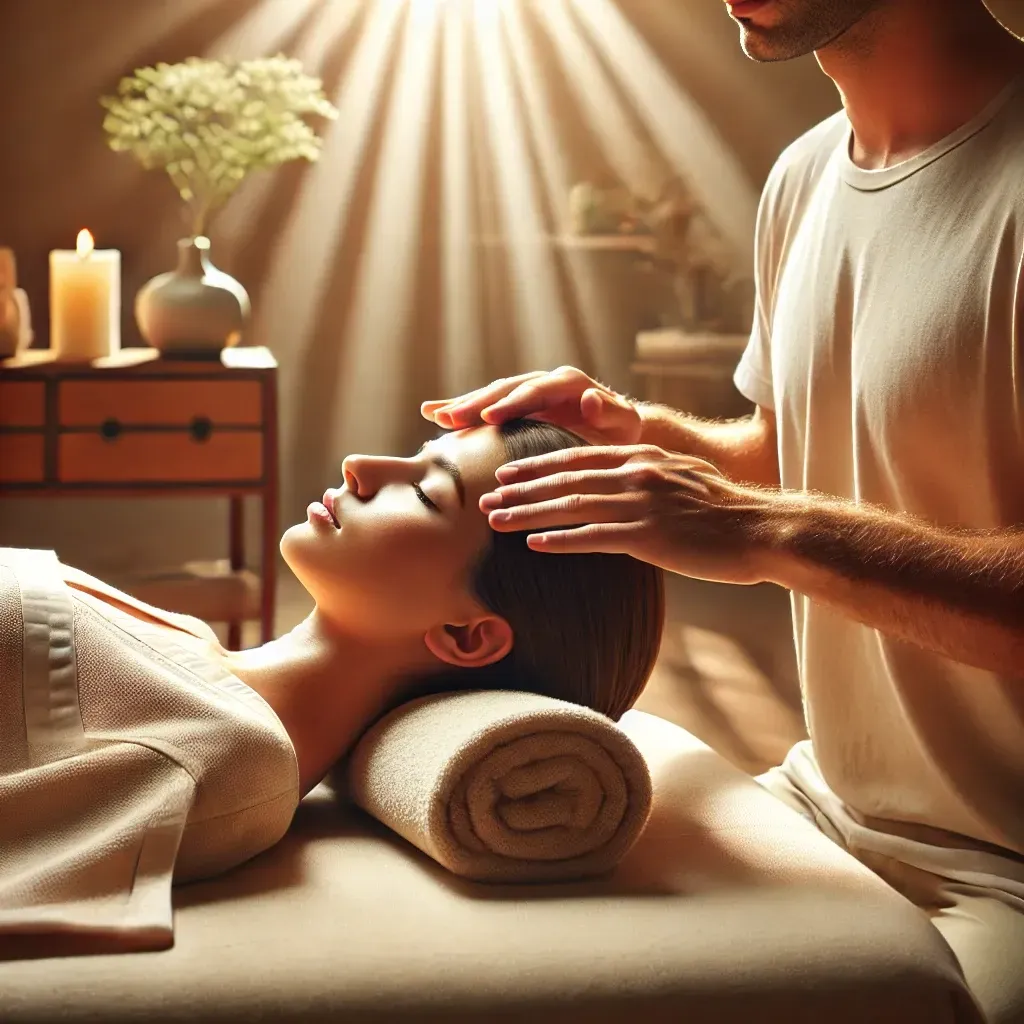 image of a woman having reiki therapy